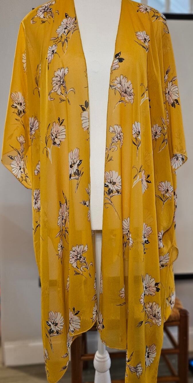 Stunning Mustard Yellow Duster Cover-Up Kimono One Size Fits Most OSFM B62